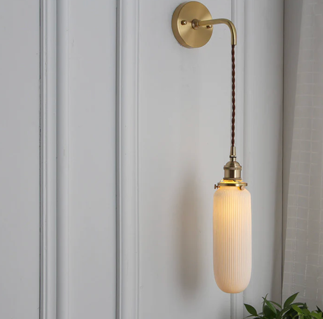 Retro Wall Light with Milky Glass Shade and Brass Finish
