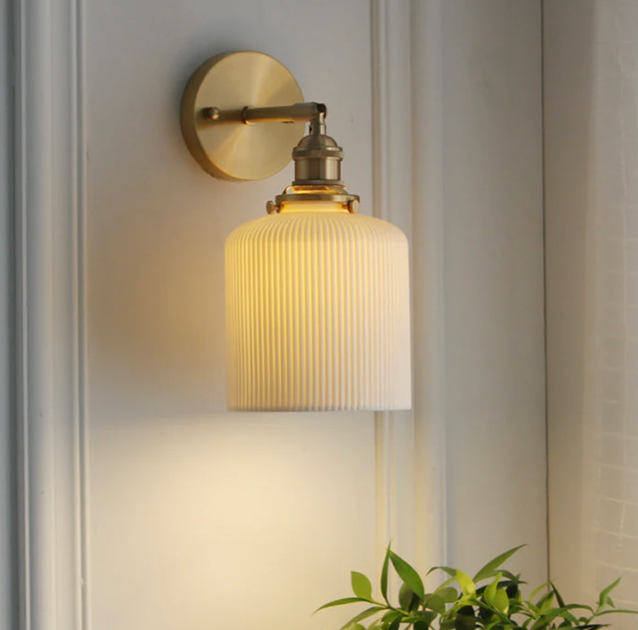 Retro Wall Light with Milky Glass Shade and Brass Finish
