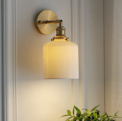 Retro Wall Light with Milky Glass Shade and Brass Finish