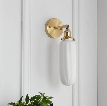 Retro Wall Light with Milky Glass Shade and Brass Finish