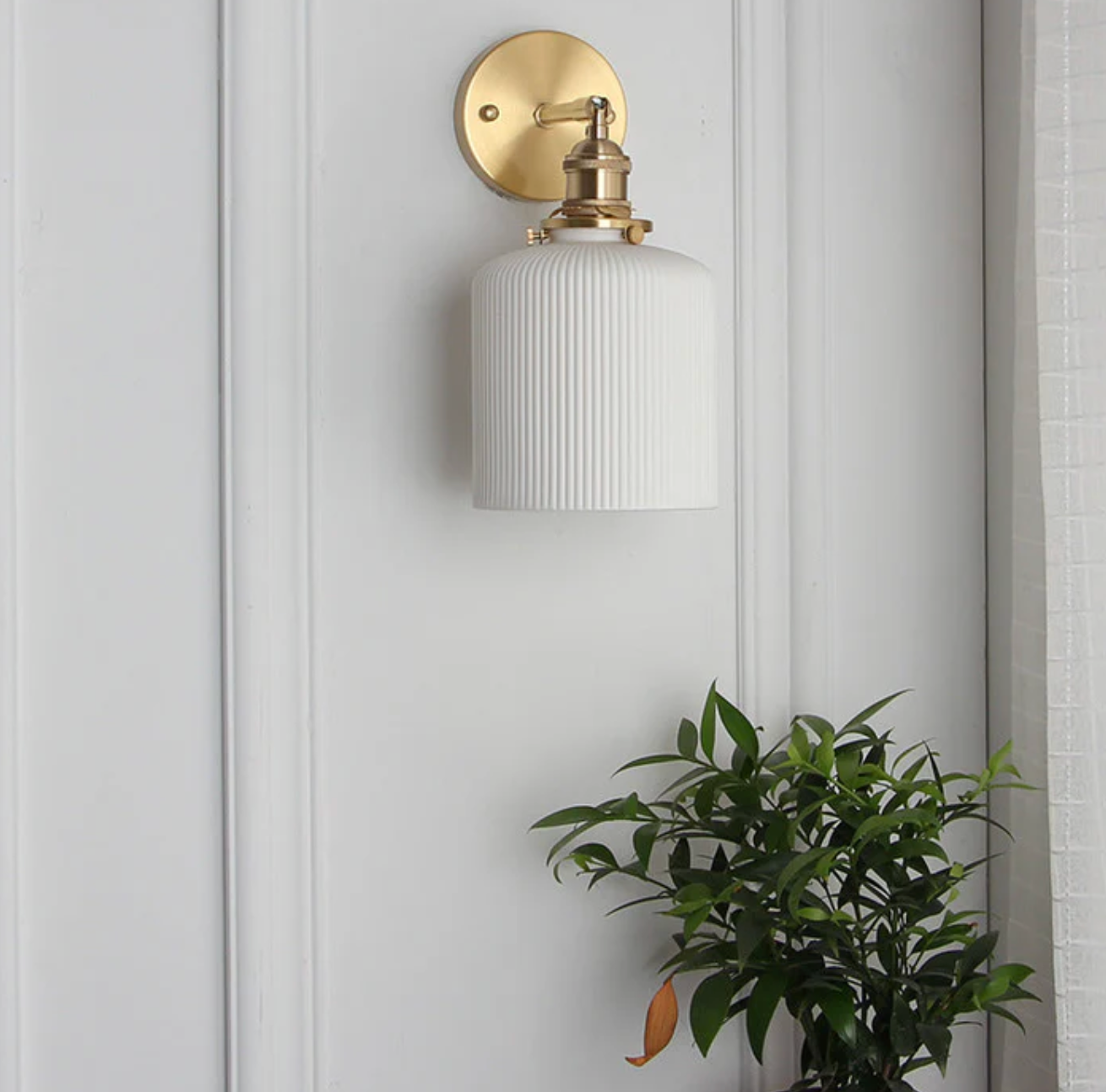 Retro Wall Light with Milky Glass Shade and Brass Finish