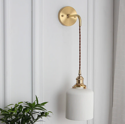 Retro Wall Light with Milky Glass Shade and Brass Finish