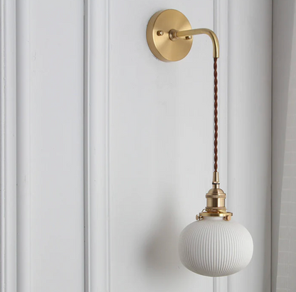 Retro Wall Light with Milky Glass Shade and Brass Finish