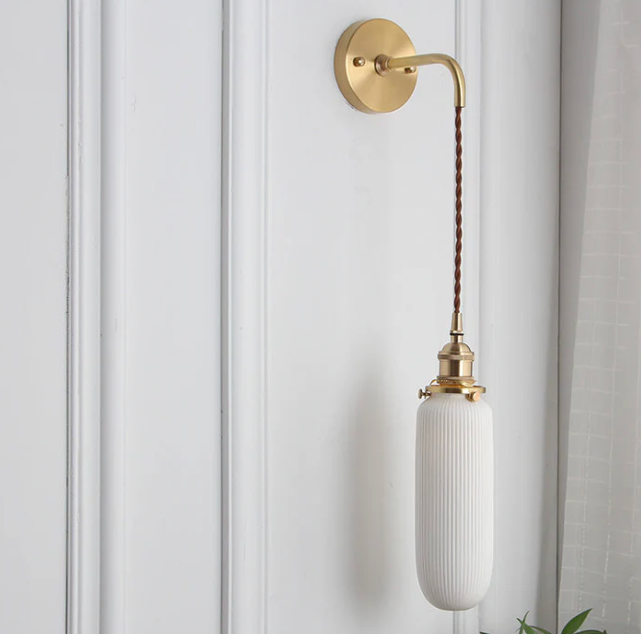 Retro Wall Light with Milky Glass Shade and Brass Finish