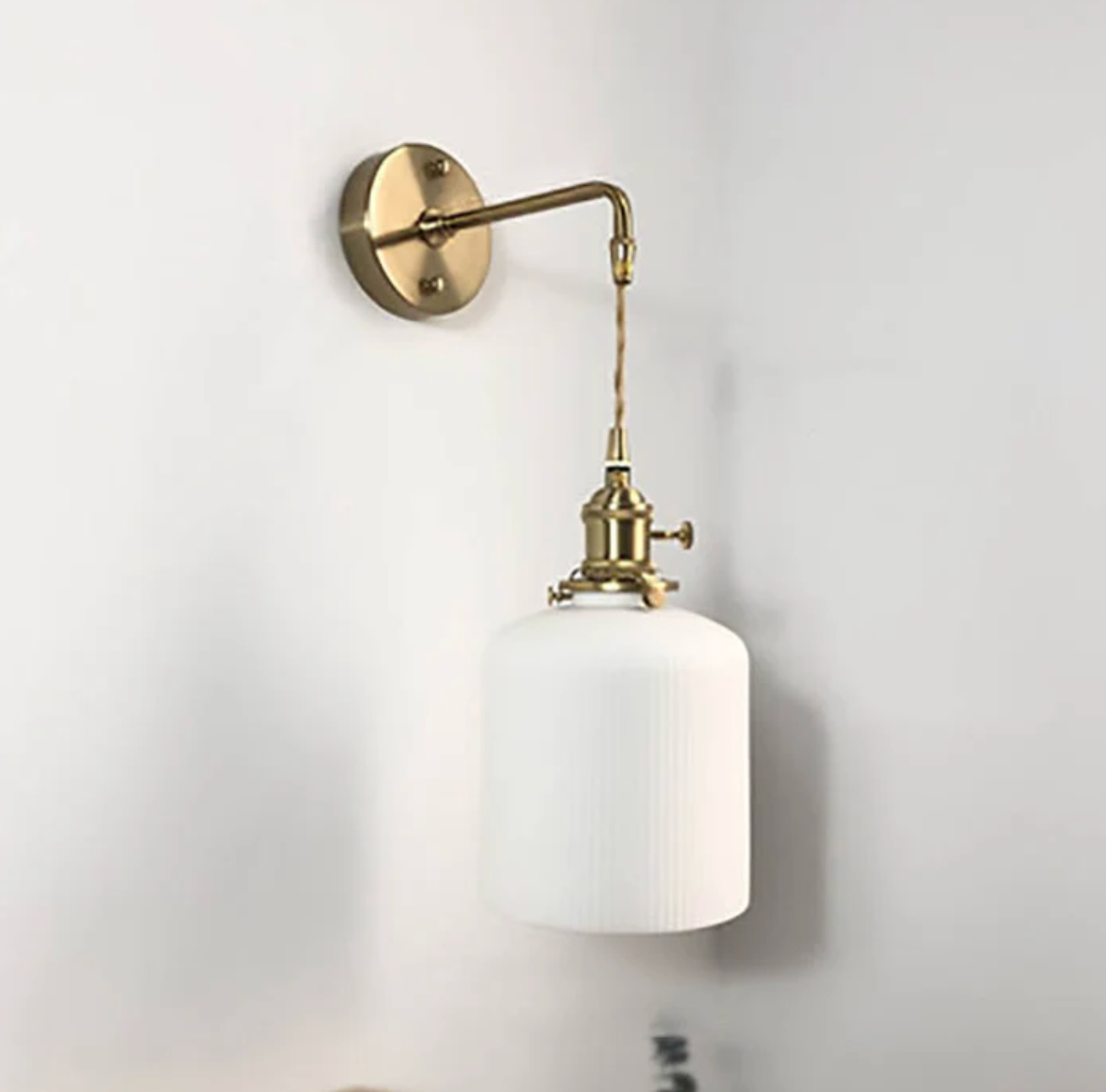 Retro Wall Light with Milky Glass Shade and Brass Finish