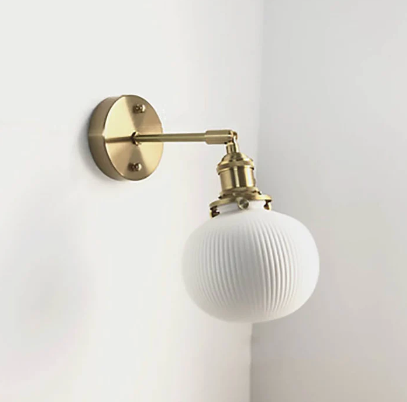 Retro Wall Light with Milky Glass Shade and Brass Finish