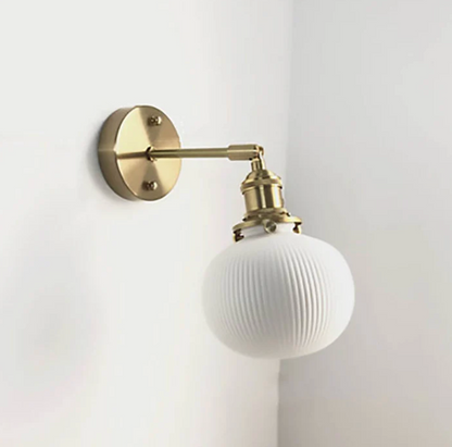 Retro Wall Light with Milky Glass Shade and Brass Finish