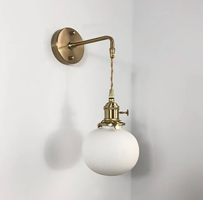 Retro Wall Light with Milky Glass Shade and Brass Finish