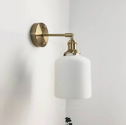 Retro Wall Light with Milky Glass Shade and Brass Finish