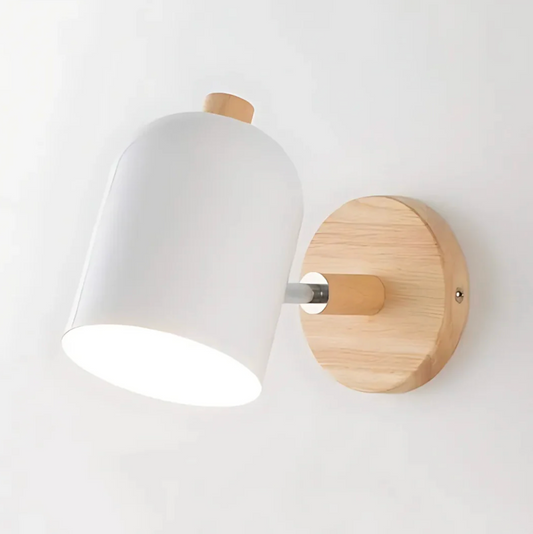 Scandinavian Wall Light with Wooden Base – Adjustable Spotlight