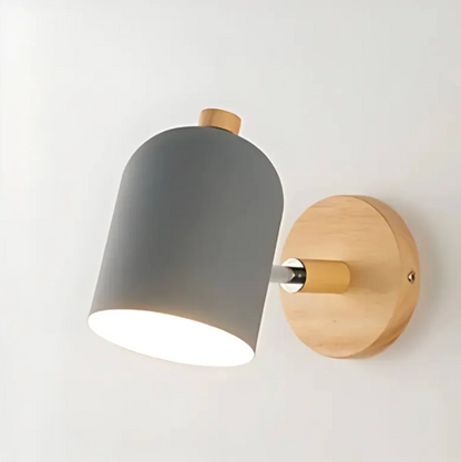 Scandinavian Wall Light with Wooden Base – Adjustable Spotlight