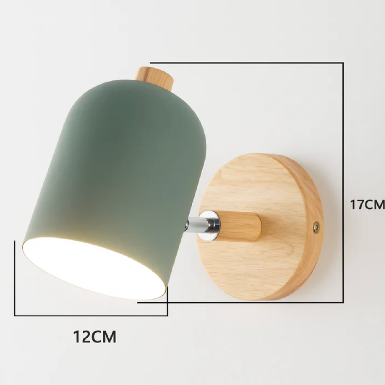Scandinavian Wall Light with Wooden Base – Adjustable Spotlight