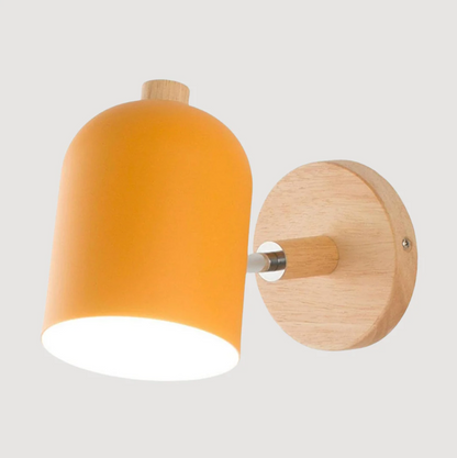 Scandinavian Wall Light with Wooden Base – Adjustable Spotlight