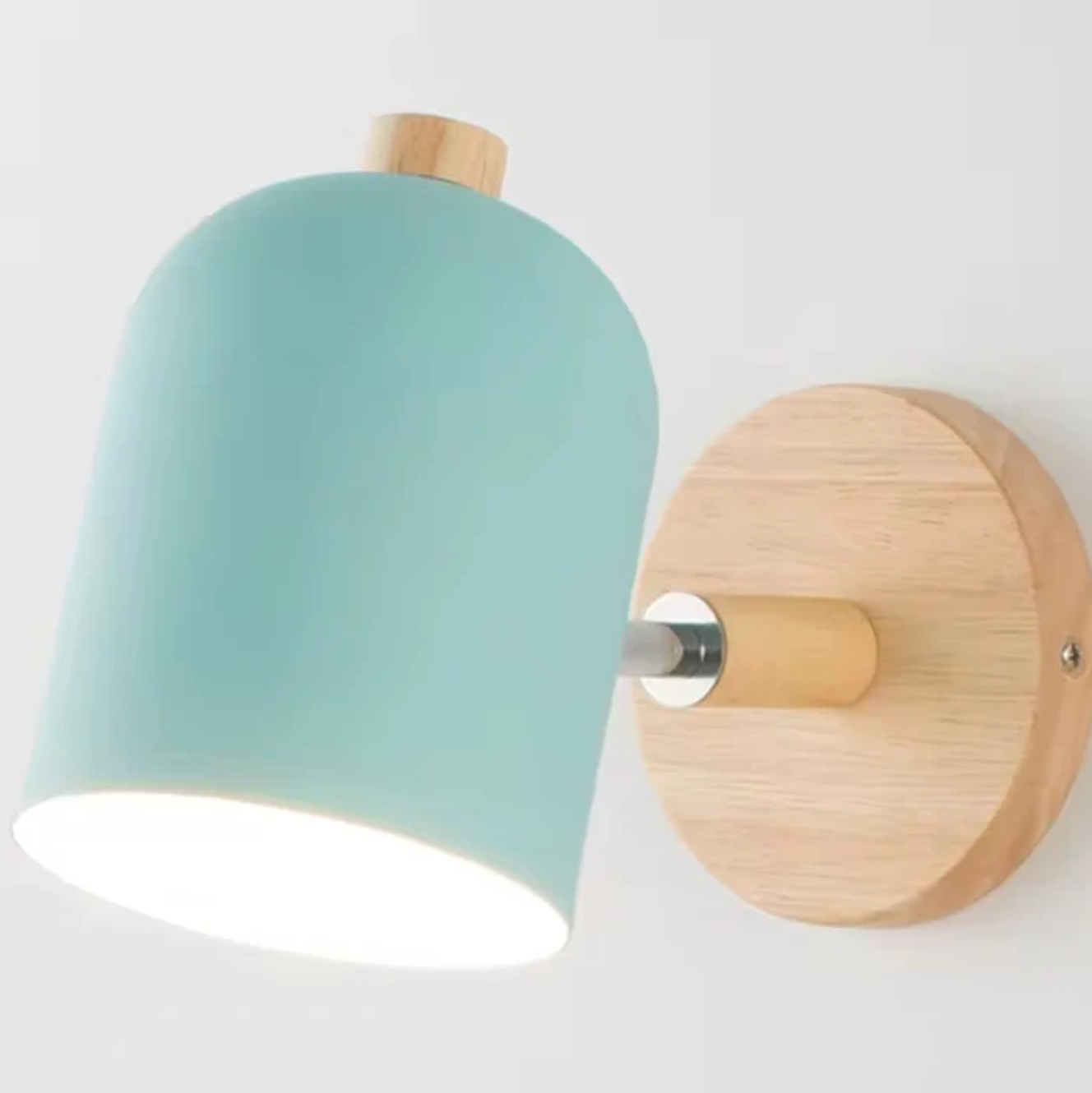 Scandinavian Wall Light with Wooden Base – Adjustable Spotlight