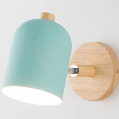 Scandinavian Wall Light with Wooden Base – Adjustable Spotlight
