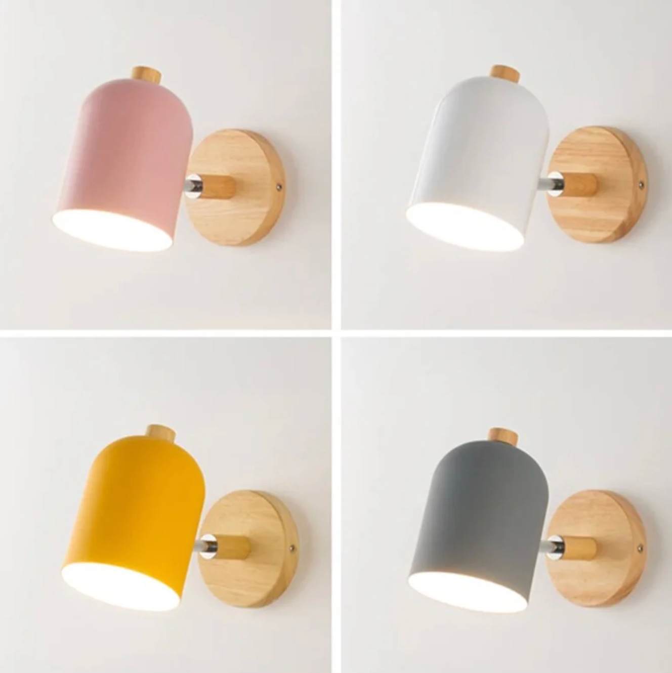Scandinavian Wall Light with Wooden Base – Adjustable Spotlight