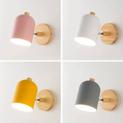 Scandinavian Wall Light with Wooden Base – Adjustable Spotlight
