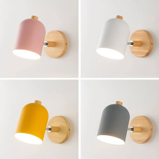 Scandinavian Wall Light with Wooden Base – Adjustable Spotlight