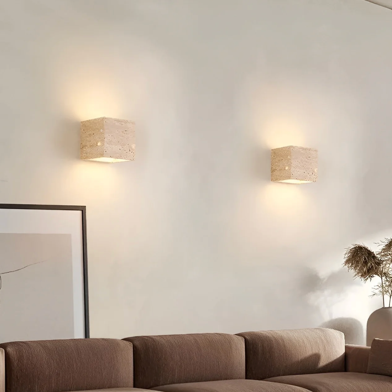 Natural Travertine Stone Wall Light – Minimalist Geometric Design