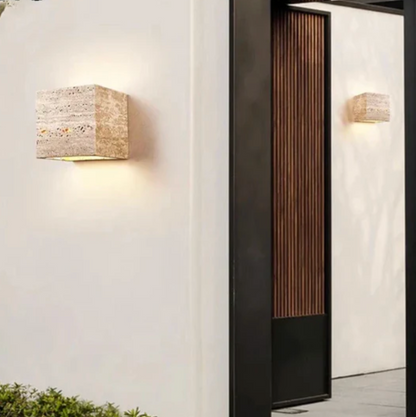Natural Travertine Stone Wall Light – Minimalist Geometric Design