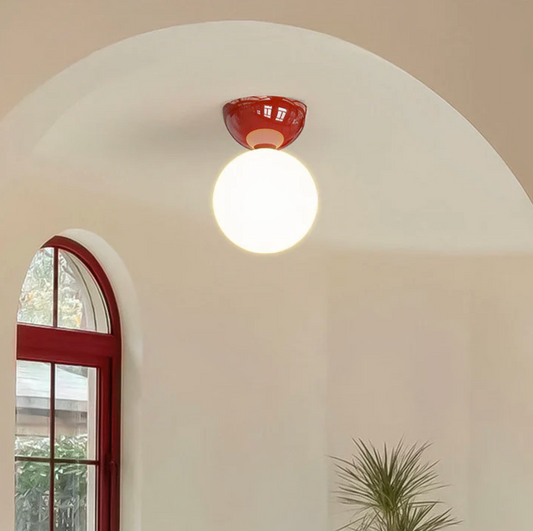Globe Ceiling Light – Milky Glass Shade with Metal Ceiling Rose