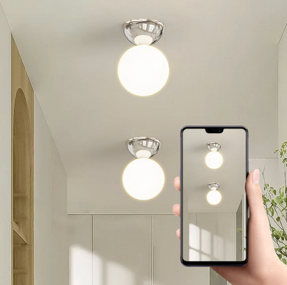 Globe Ceiling Light – Milky Glass Shade with Metal Ceiling Rose