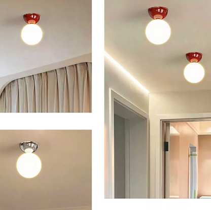 Globe Ceiling Light – Milky Glass Shade with Metal Ceiling Rose