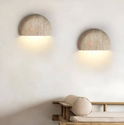 Natural Stone Semi-Circle Wall Light with Upward LED Glow