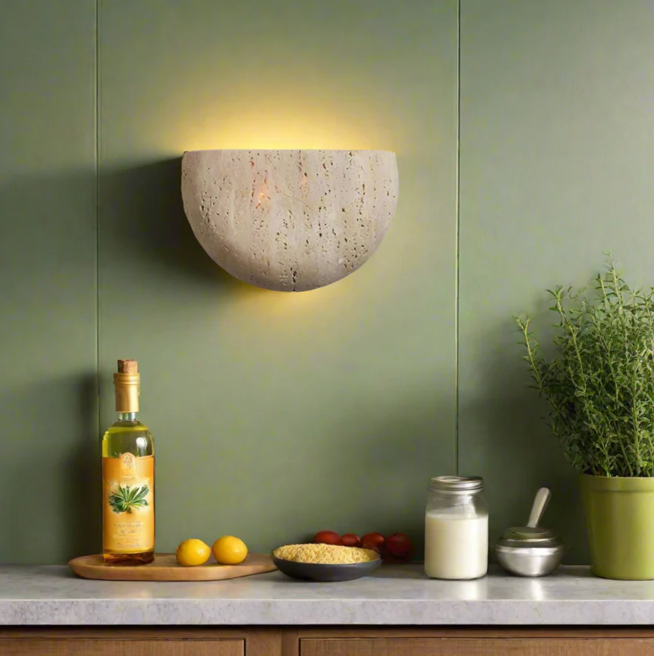 Natural Stone Semi-Circle Wall Light with Upward LED Glow