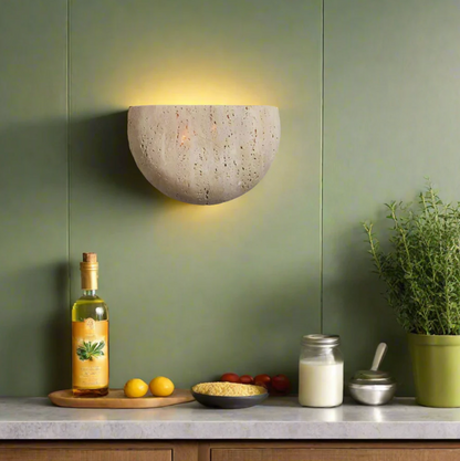 Natural Stone Semi-Circle Wall Light with Upward LED Glow