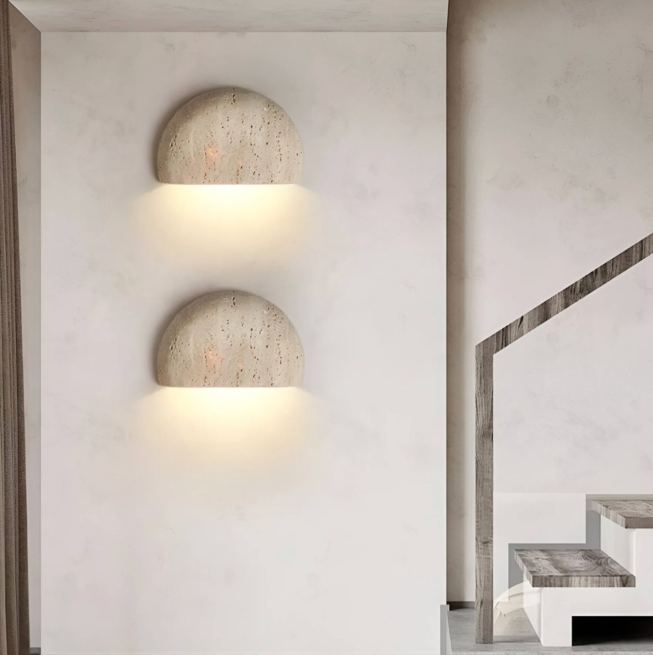 Natural Stone Semi-Circle Wall Light with Upward LED Glow