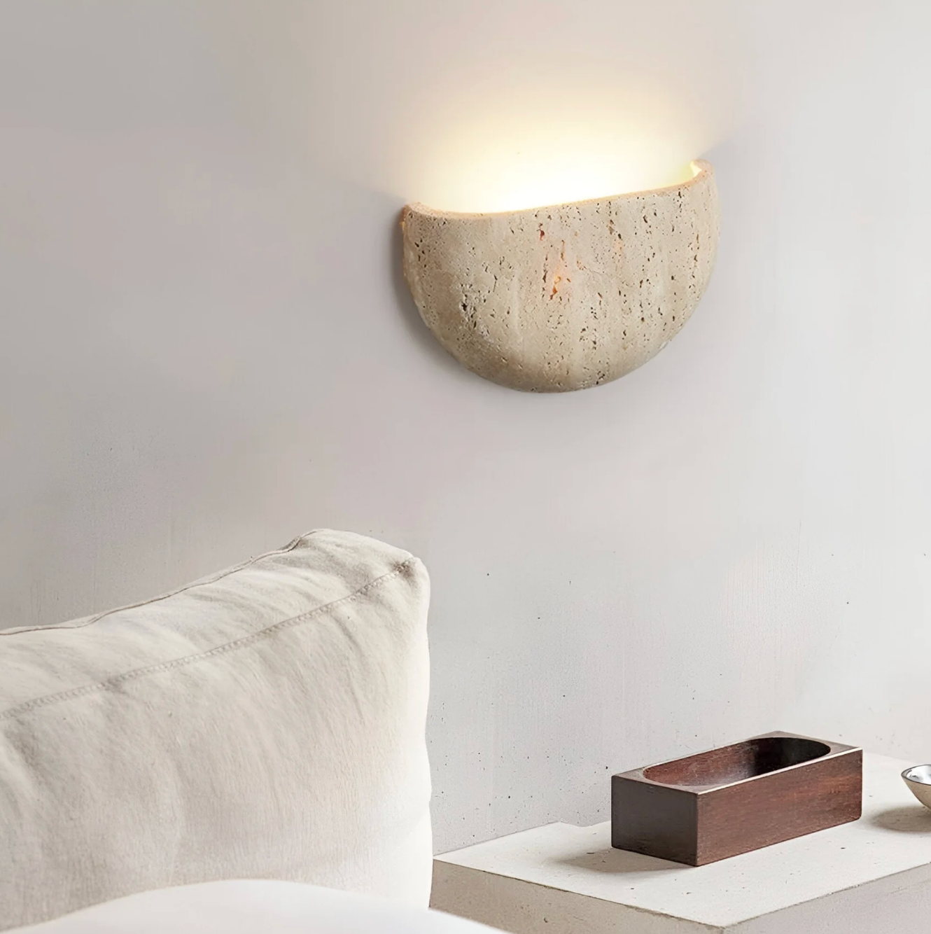 Natural Stone Semi-Circle Wall Light with Upward LED Glow