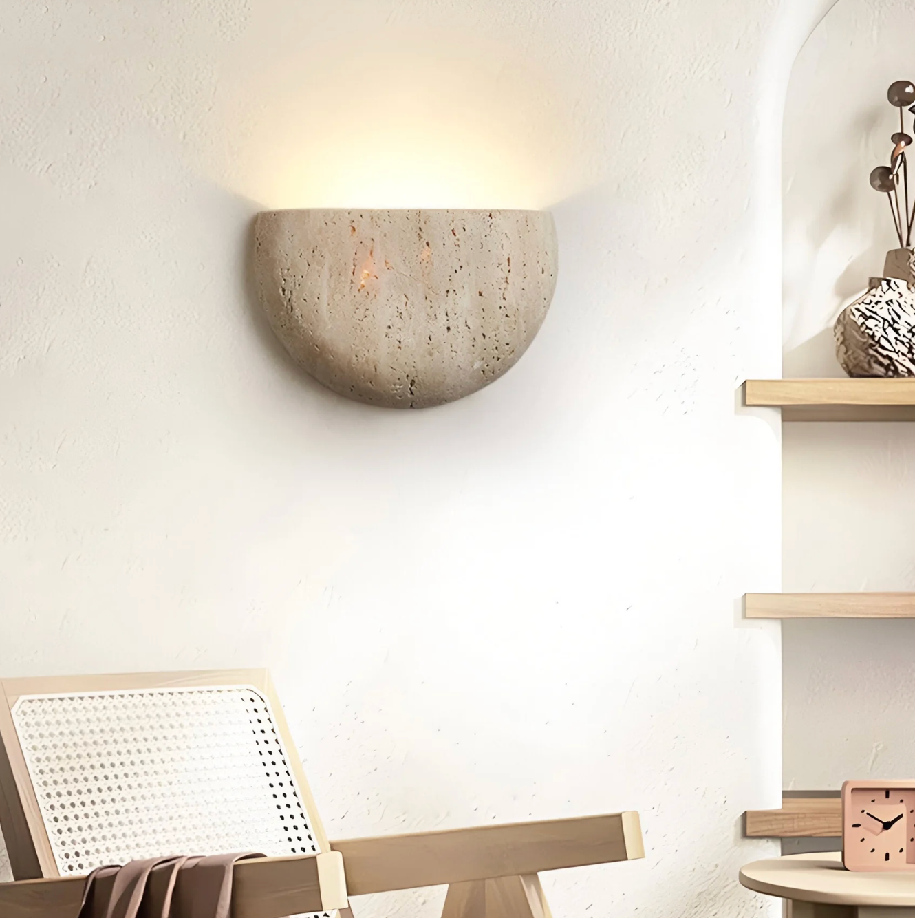 Natural Stone Semi-Circle Wall Light with Upward LED Glow