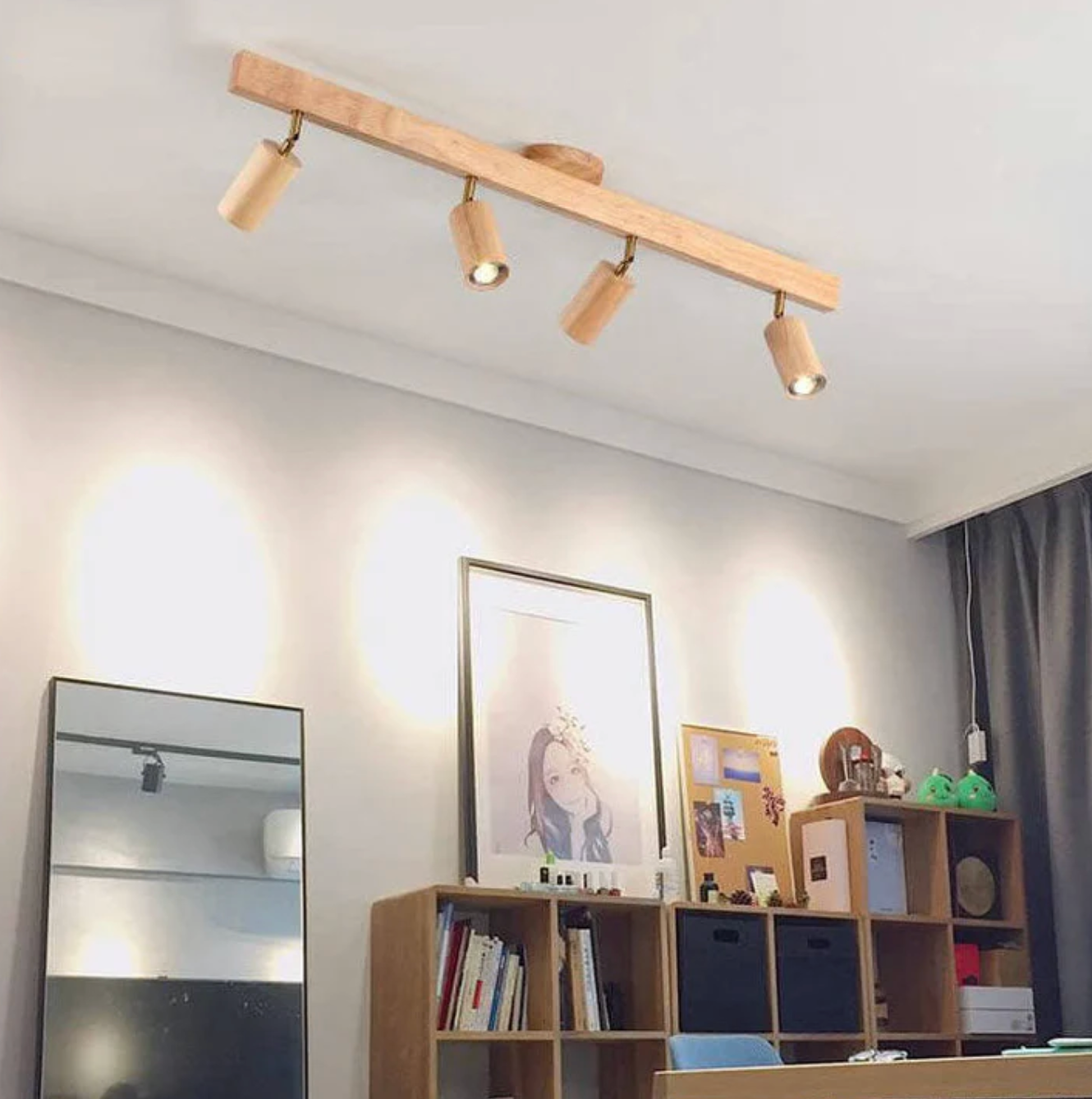 Wooden Spot Ceiling Light with Adjustable Spotlights – Scandinavian Style
