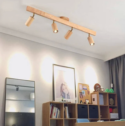 Wooden Spot Ceiling Light with Adjustable Spotlights – Scandinavian Style