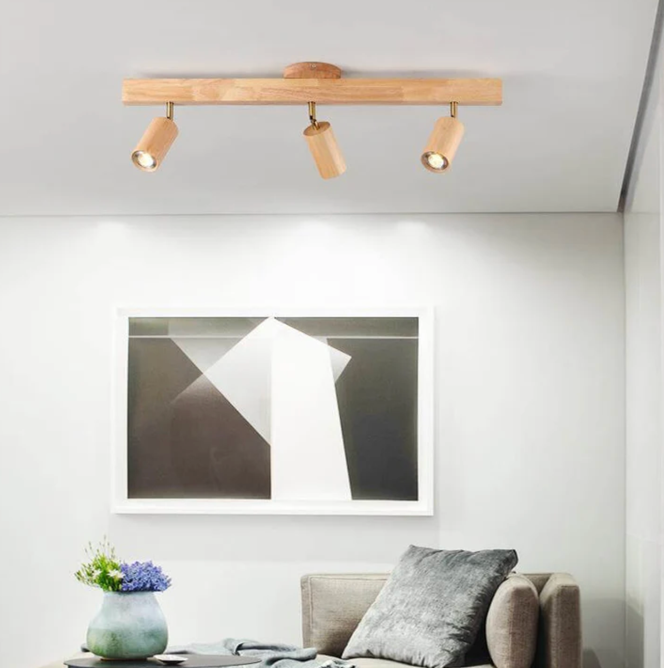 Wooden Spot Ceiling Light with Adjustable Spotlights – Scandinavian Style