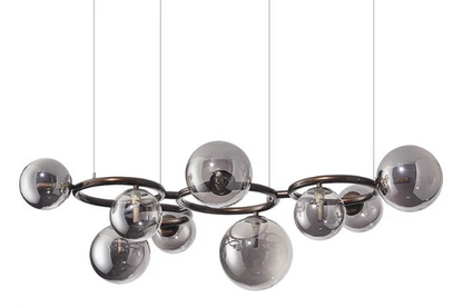 Modern Chandelier with Glass Globes – Designer Pendant Light with Smoked Shades and Circular Frame