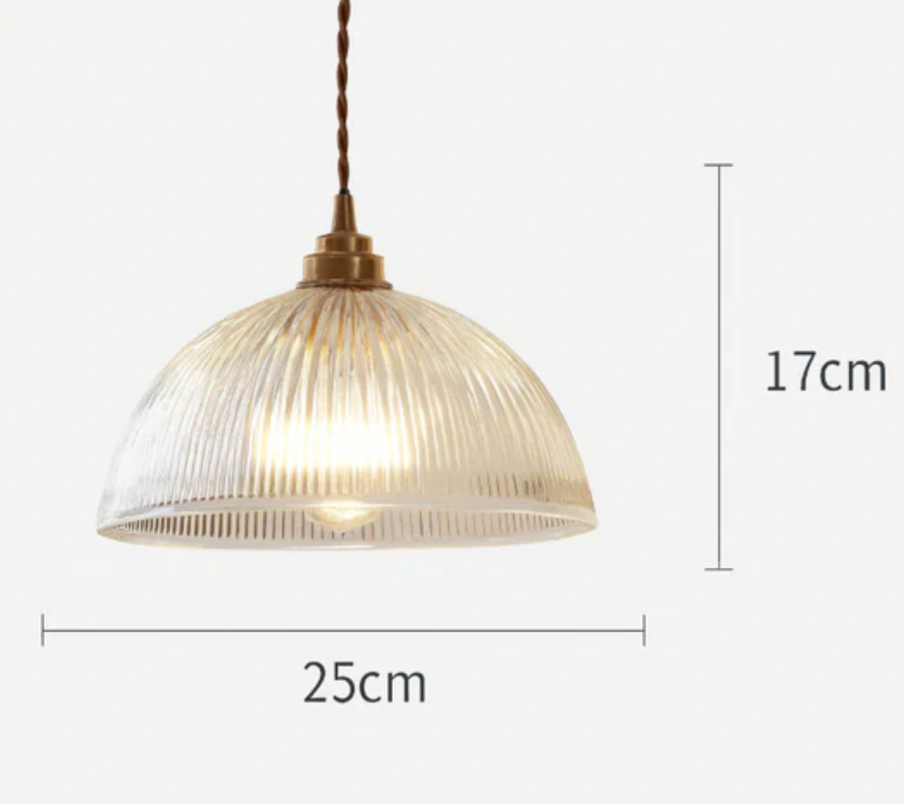 Retro Pendant Light with Ribbed Glass Shade and Brass Finish