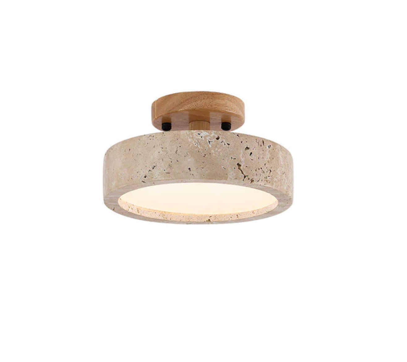 Minimalist Stone & Wood Ceiling Light