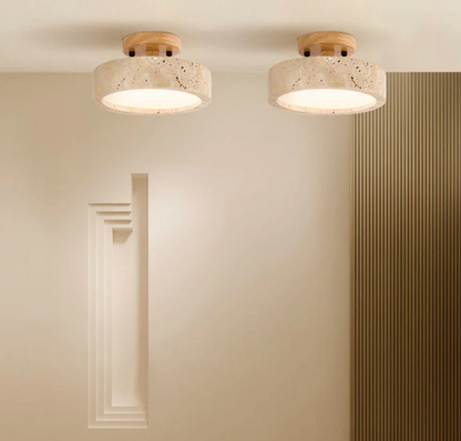 Minimalist Stone & Wood Ceiling Light