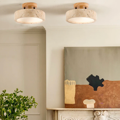 Minimalist Stone & Wood Ceiling Light