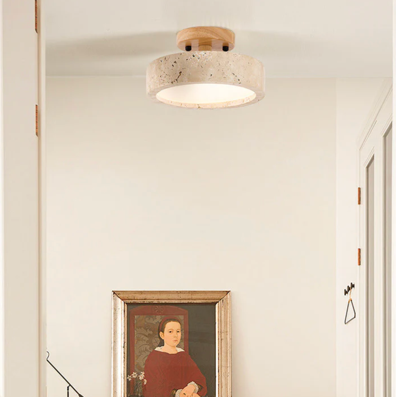 Minimalist Stone & Wood Ceiling Light
