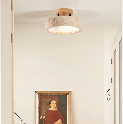 Minimalist Stone & Wood Ceiling Light