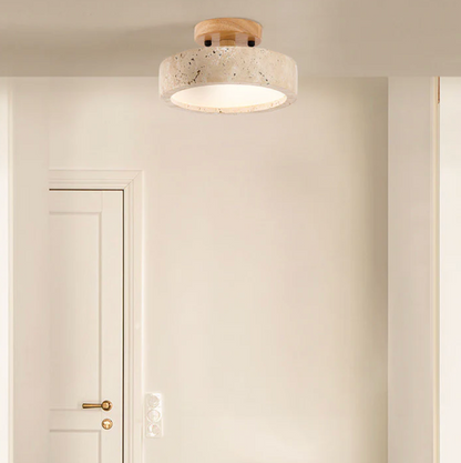 Minimalist Stone & Wood Ceiling Light