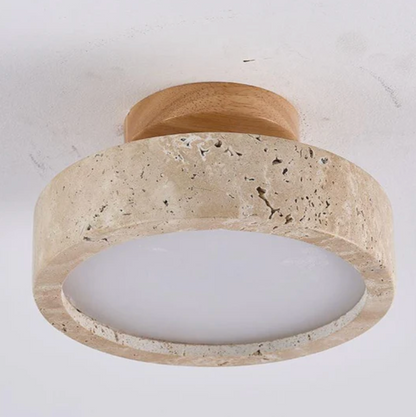 Minimalist Stone & Wood Ceiling Light