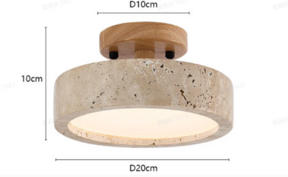 Minimalist Stone & Wood Ceiling Light