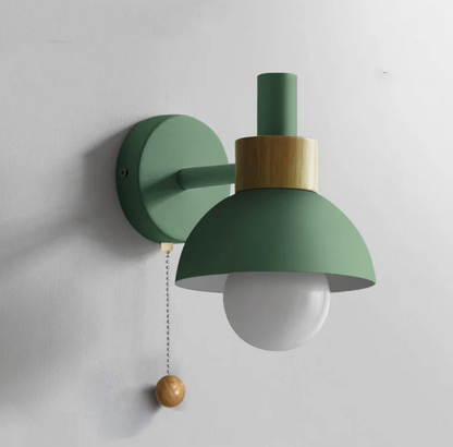 Wall Light with Pull Chain – Modern Sconce with Wooden Accent