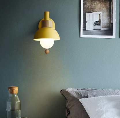 Wall Light with Pull Chain – Modern Sconce with Wooden Accent