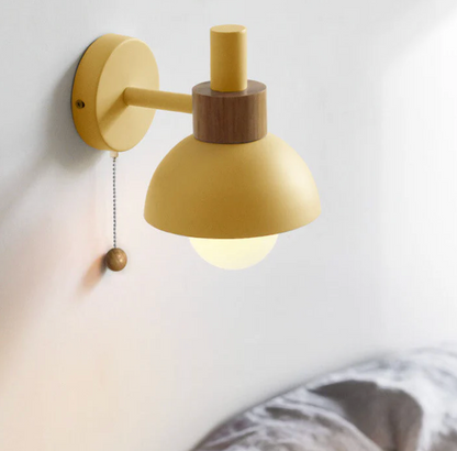 Wall Light with Pull Chain – Modern Sconce with Wooden Accent