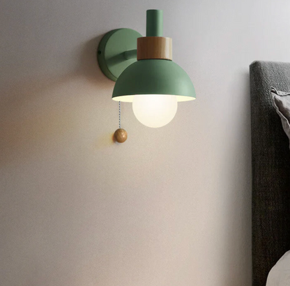 Wall Light with Pull Chain – Modern Sconce with Wooden Accent